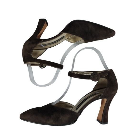 ANNE KLEIN! CHIC CHOCOLATE BROWN GENUINE SUEDE LEATHER STYLIZED HEELS! SZ 7M - Picture 7 of 11